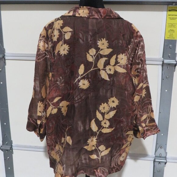 BOGO Napa Valley Woman Semi Sheer Button Down 3/4 sleeve Blouse Floral Browns 1X - Picture 7 of 8